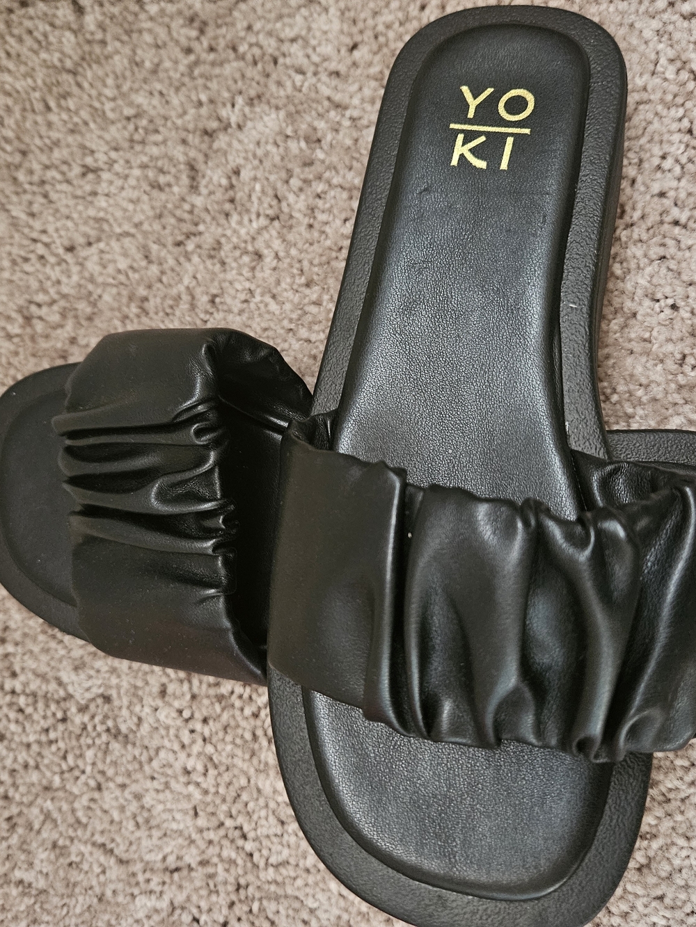 Yoki Black Ruched Slide Sandals for Men